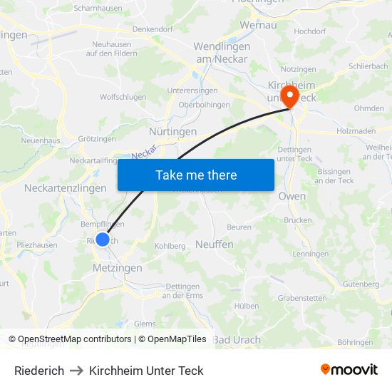 Riederich to Kirchheim Unter Teck map