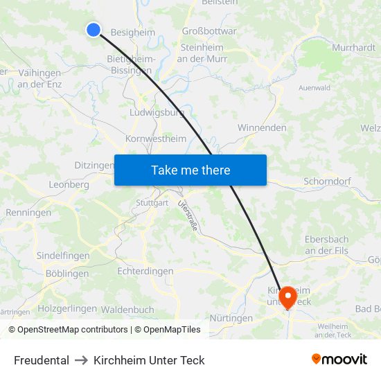 Freudental to Kirchheim Unter Teck map