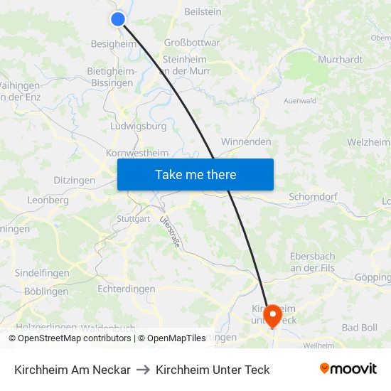 Kirchheim Am Neckar to Kirchheim Unter Teck map