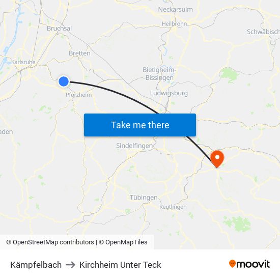 Kämpfelbach to Kirchheim Unter Teck map