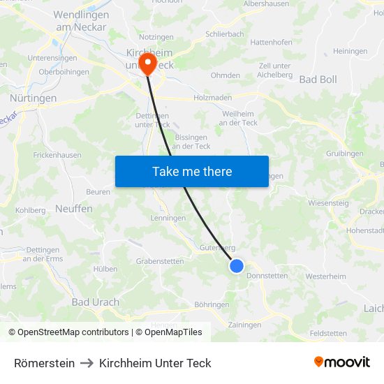 Römerstein to Kirchheim Unter Teck map