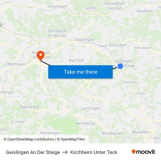 Geislingen An Der Steige to Kirchheim Unter Teck map