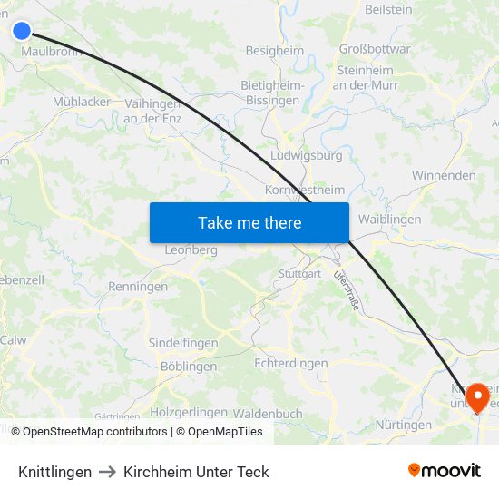 Knittlingen to Kirchheim Unter Teck map