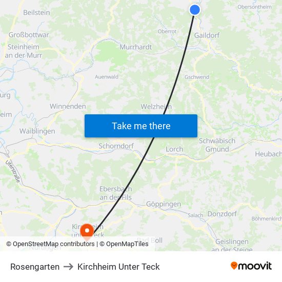 Rosengarten to Kirchheim Unter Teck map