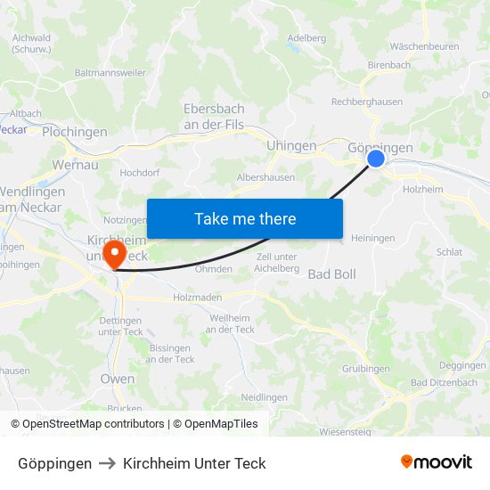 Göppingen to Kirchheim Unter Teck map
