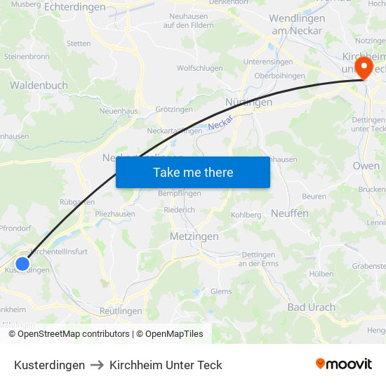 Kusterdingen to Kirchheim Unter Teck map