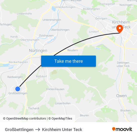 Großbettlingen to Kirchheim Unter Teck map