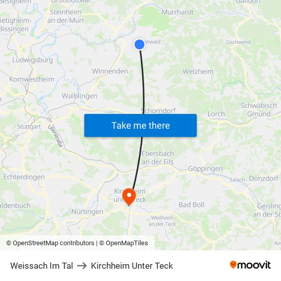 Weissach Im Tal to Kirchheim Unter Teck map