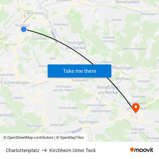 Charlottenplatz to Kirchheim Unter Teck map