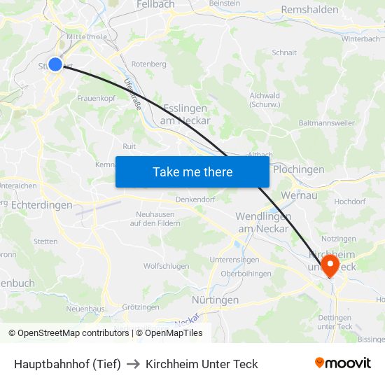 Hauptbahnhof (Tief) to Kirchheim Unter Teck map