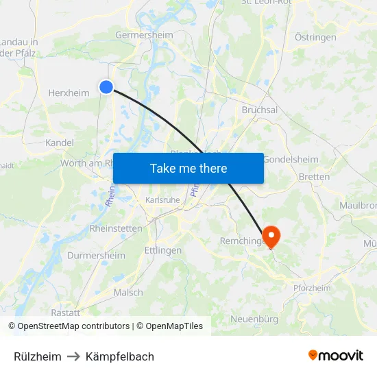 Rülzheim to Kämpfelbach map
