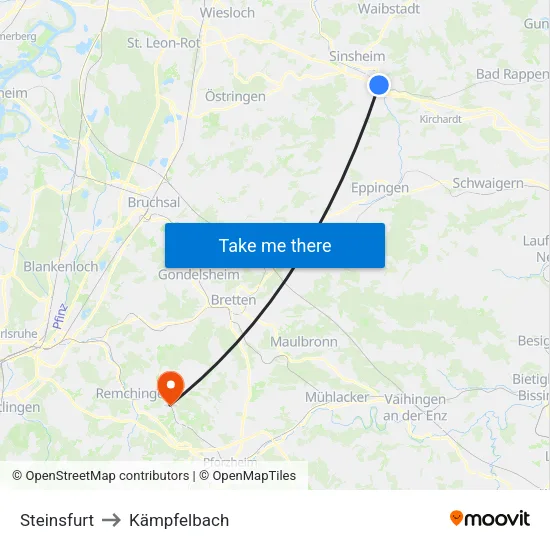 Steinsfurt to Kämpfelbach map