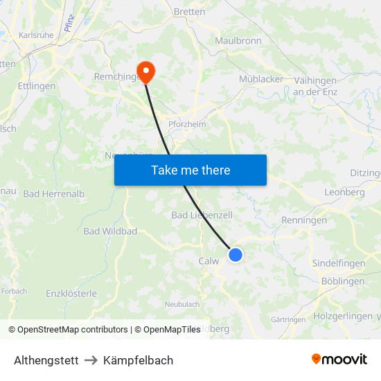 Althengstett to Kämpfelbach map