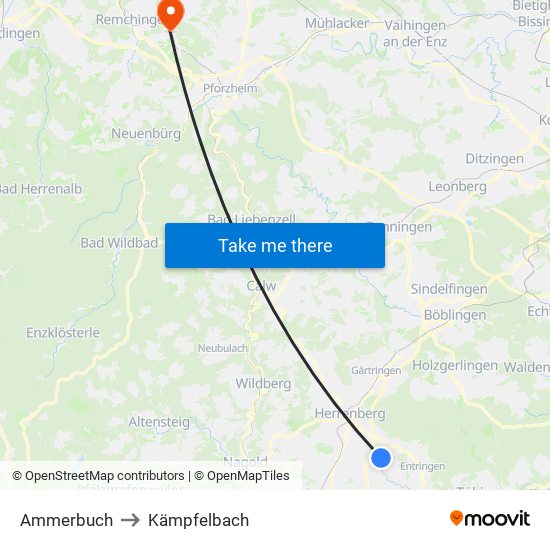 Ammerbuch to Kämpfelbach map