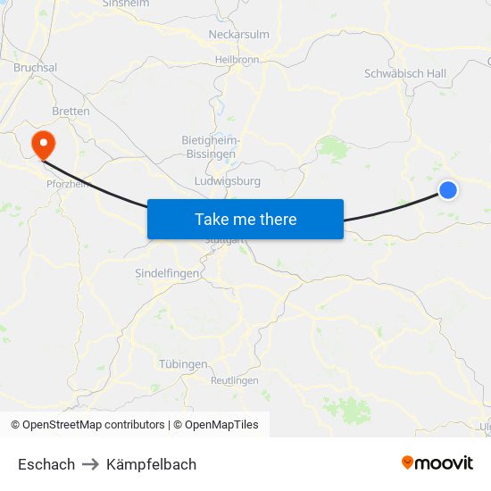 Eschach to Kämpfelbach map