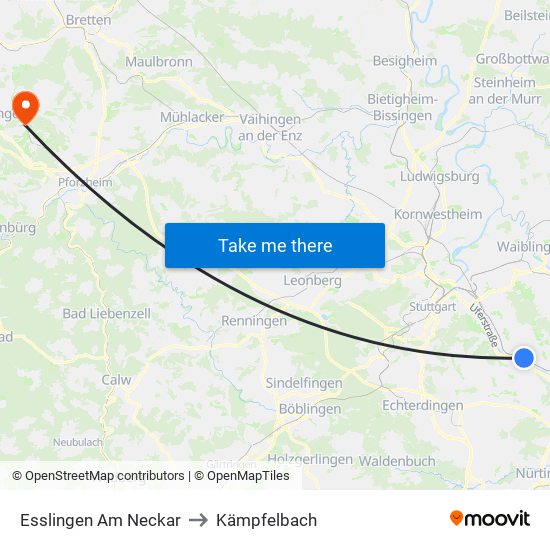 Esslingen Am Neckar to Kämpfelbach map