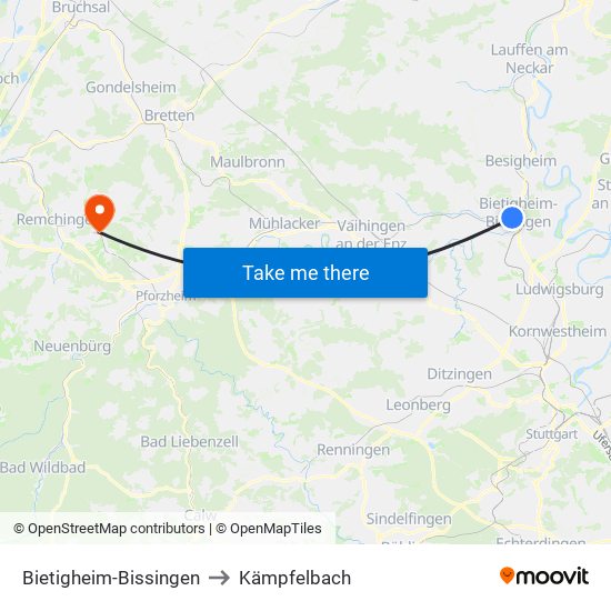 Bietigheim-Bissingen to Kämpfelbach map