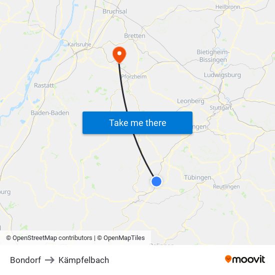 Bondorf to Kämpfelbach map
