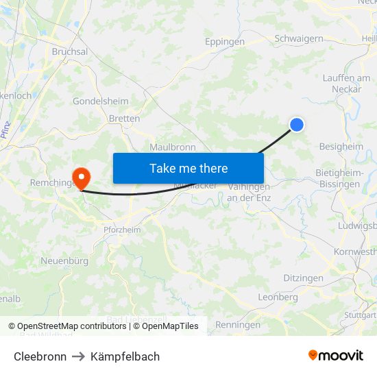 Cleebronn to Kämpfelbach map