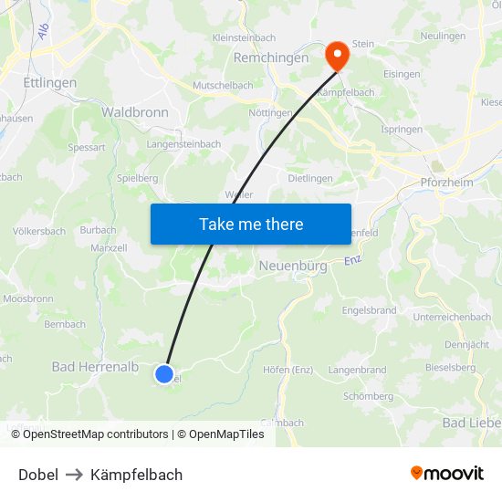 Dobel to Kämpfelbach map