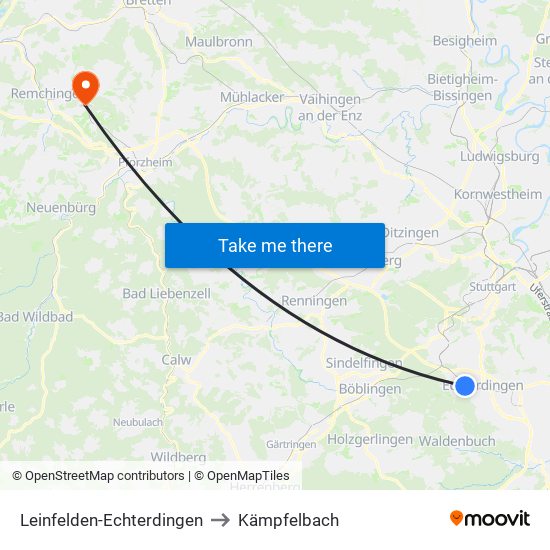 Leinfelden-Echterdingen to Kämpfelbach map