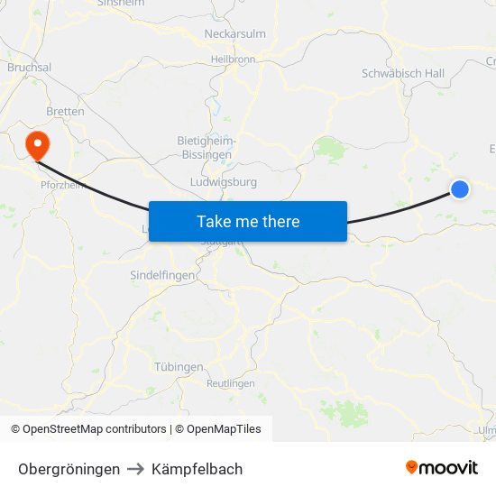 Obergröningen to Kämpfelbach map