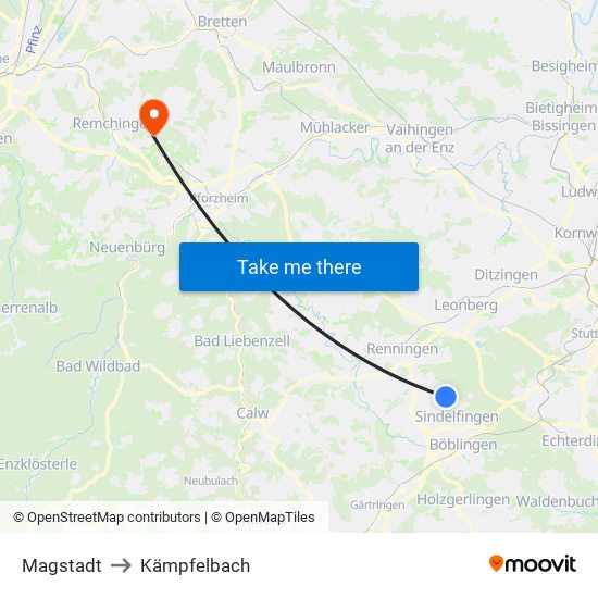 Magstadt to Kämpfelbach map