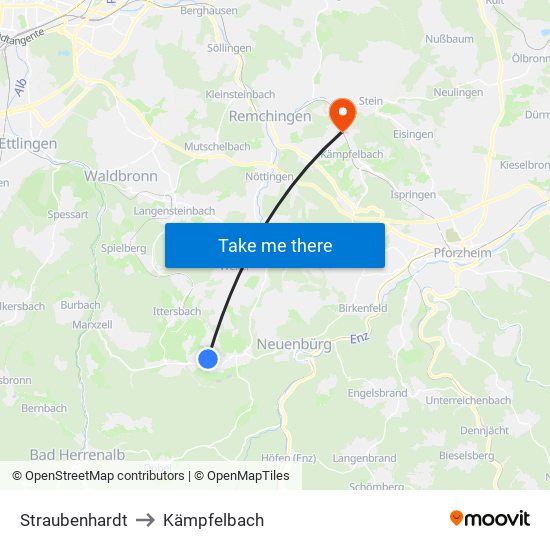 Straubenhardt to Kämpfelbach map