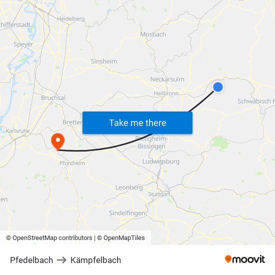 Pfedelbach to Kämpfelbach map