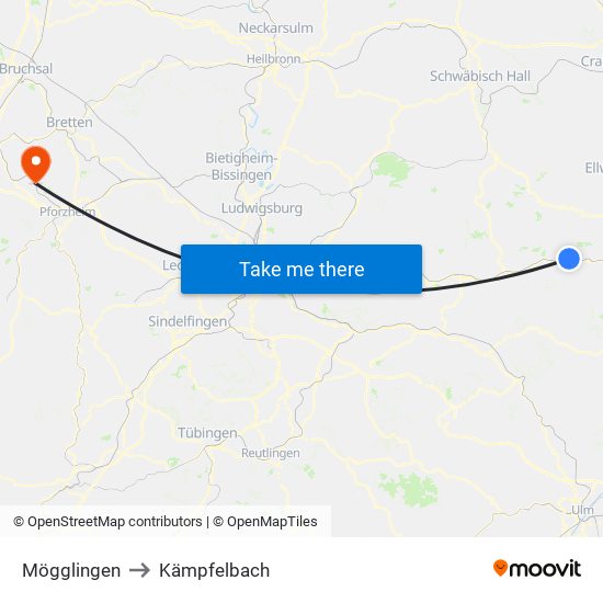Mögglingen to Kämpfelbach map
