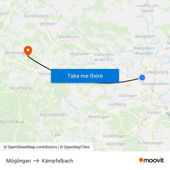 Möglingen to Kämpfelbach map