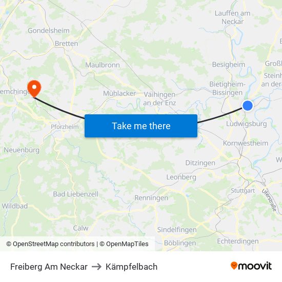 Freiberg Am Neckar to Kämpfelbach map