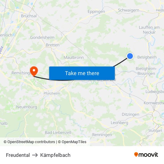 Freudental to Kämpfelbach map