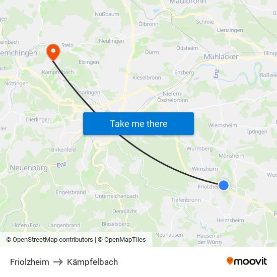 Friolzheim to Kämpfelbach map