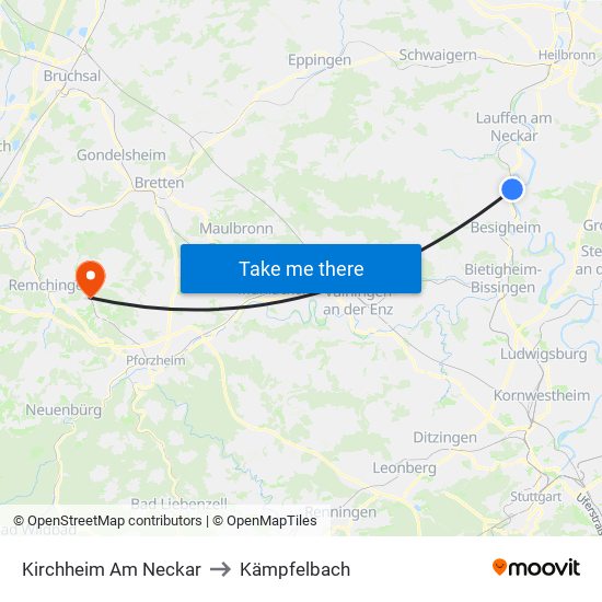 Kirchheim Am Neckar to Kämpfelbach map