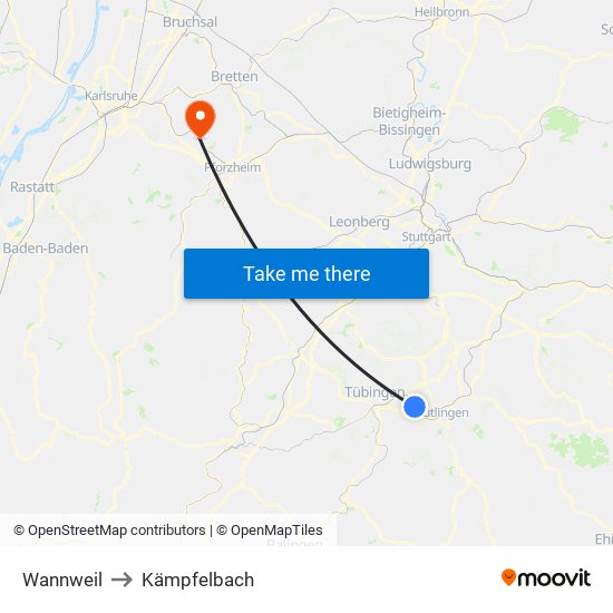 Wannweil to Kämpfelbach map