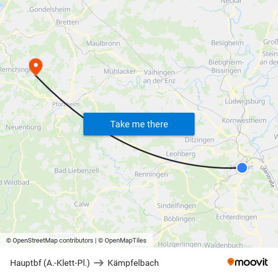Hauptbf (A.-Klett-Pl.) to Kämpfelbach map