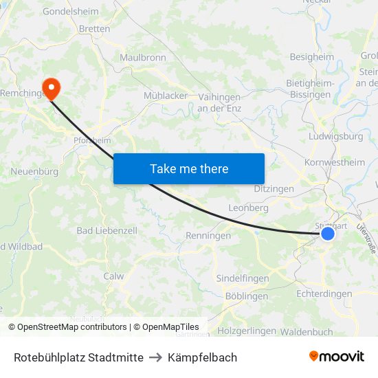 Rotebühlplatz Stadtmitte to Kämpfelbach map