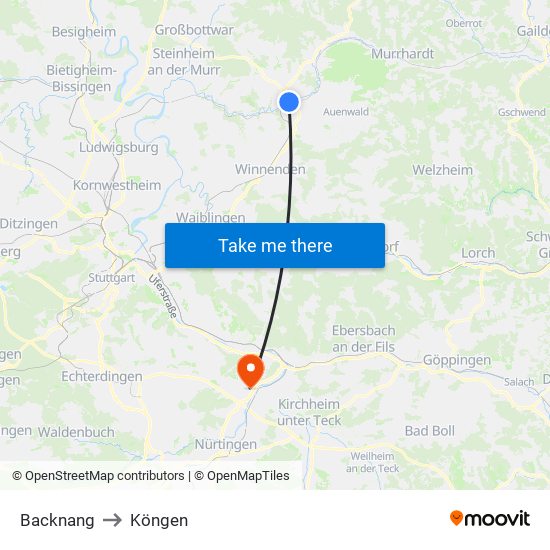 Backnang to Köngen map