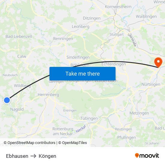 Ebhausen to Köngen map
