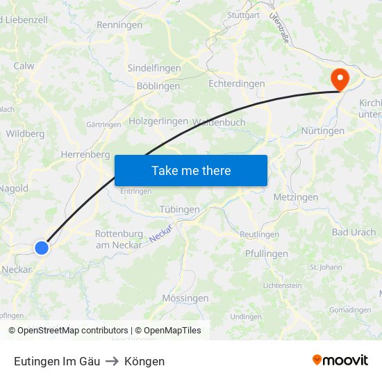 Eutingen Im Gäu to Köngen map