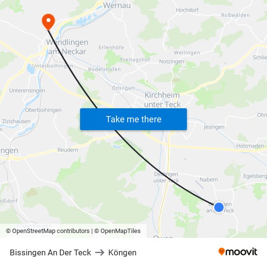 Bissingen An Der Teck to Köngen map