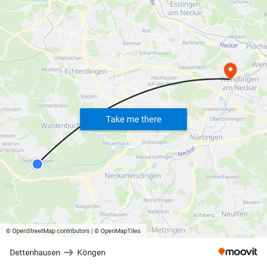 Dettenhausen to Köngen map