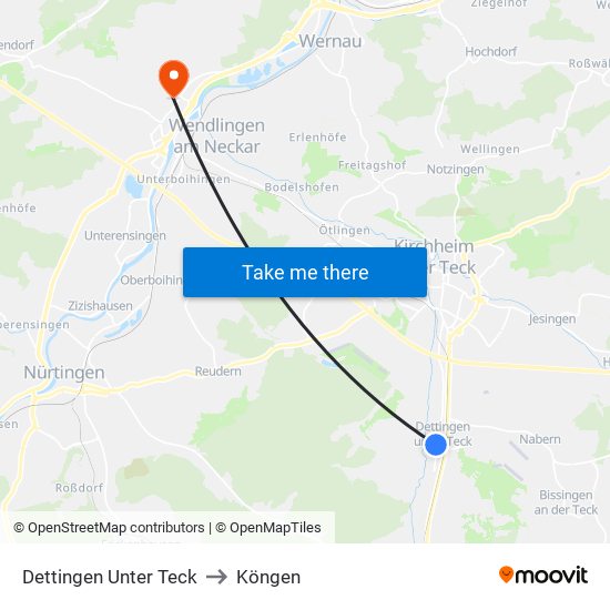 Dettingen Unter Teck to Köngen map