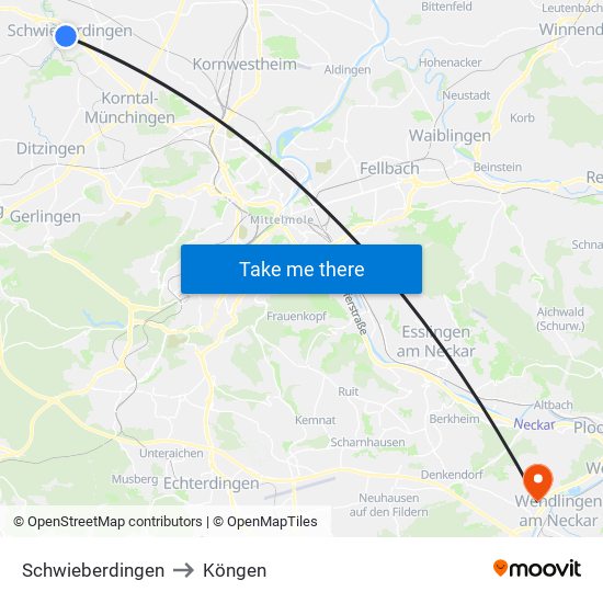 Schwieberdingen to Köngen map