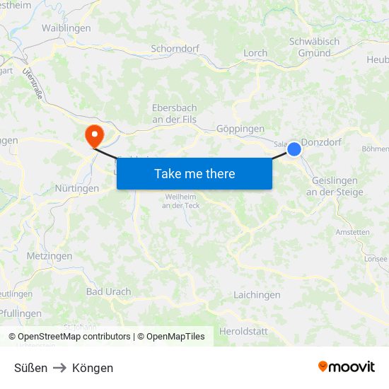 Süßen to Köngen map