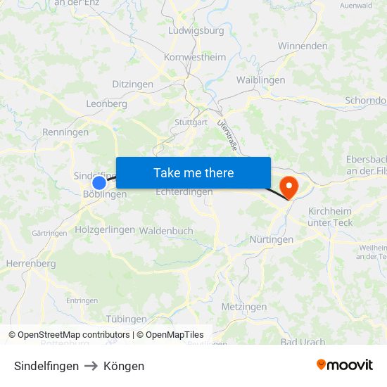 Sindelfingen to Köngen map
