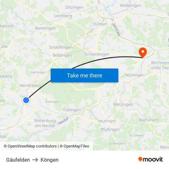 Gäufelden to Köngen map