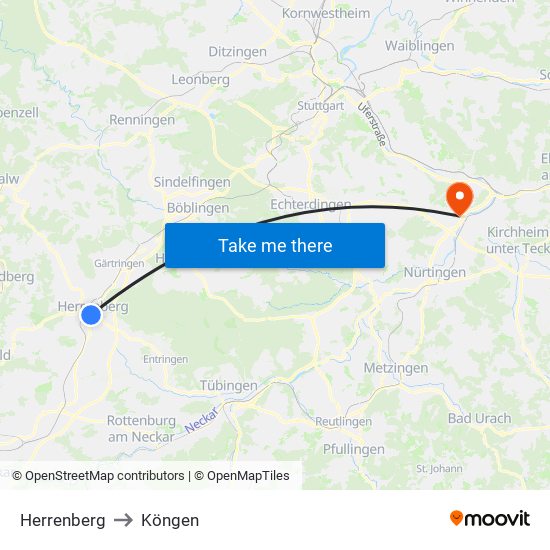 Herrenberg to Köngen map