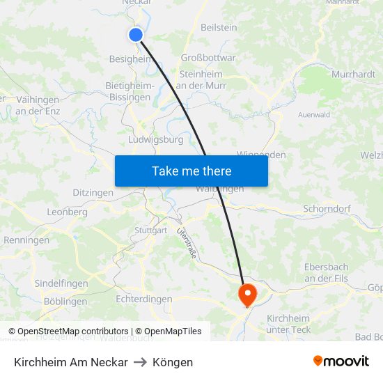 Kirchheim Am Neckar to Köngen map
